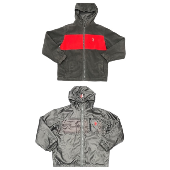 U.S. Polo Assn. Other - US Polo Assn Boys M/L 10-12 Reversible‎ Fleece Hooded Full Zip Jacket w/Pockets